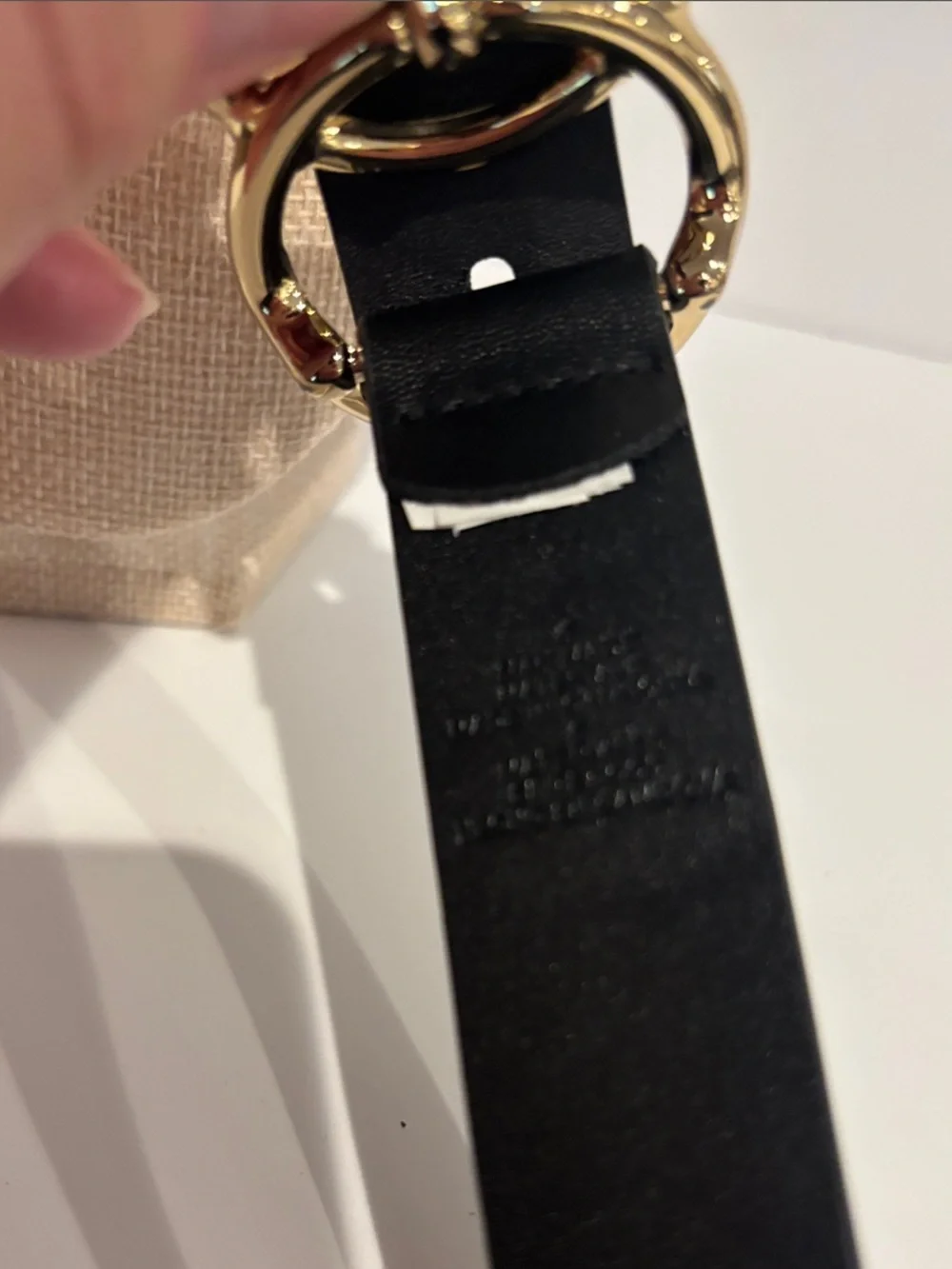 Women's Black Fashion Belt Gold Interlocking Double Circle Buckle sz S / 35”